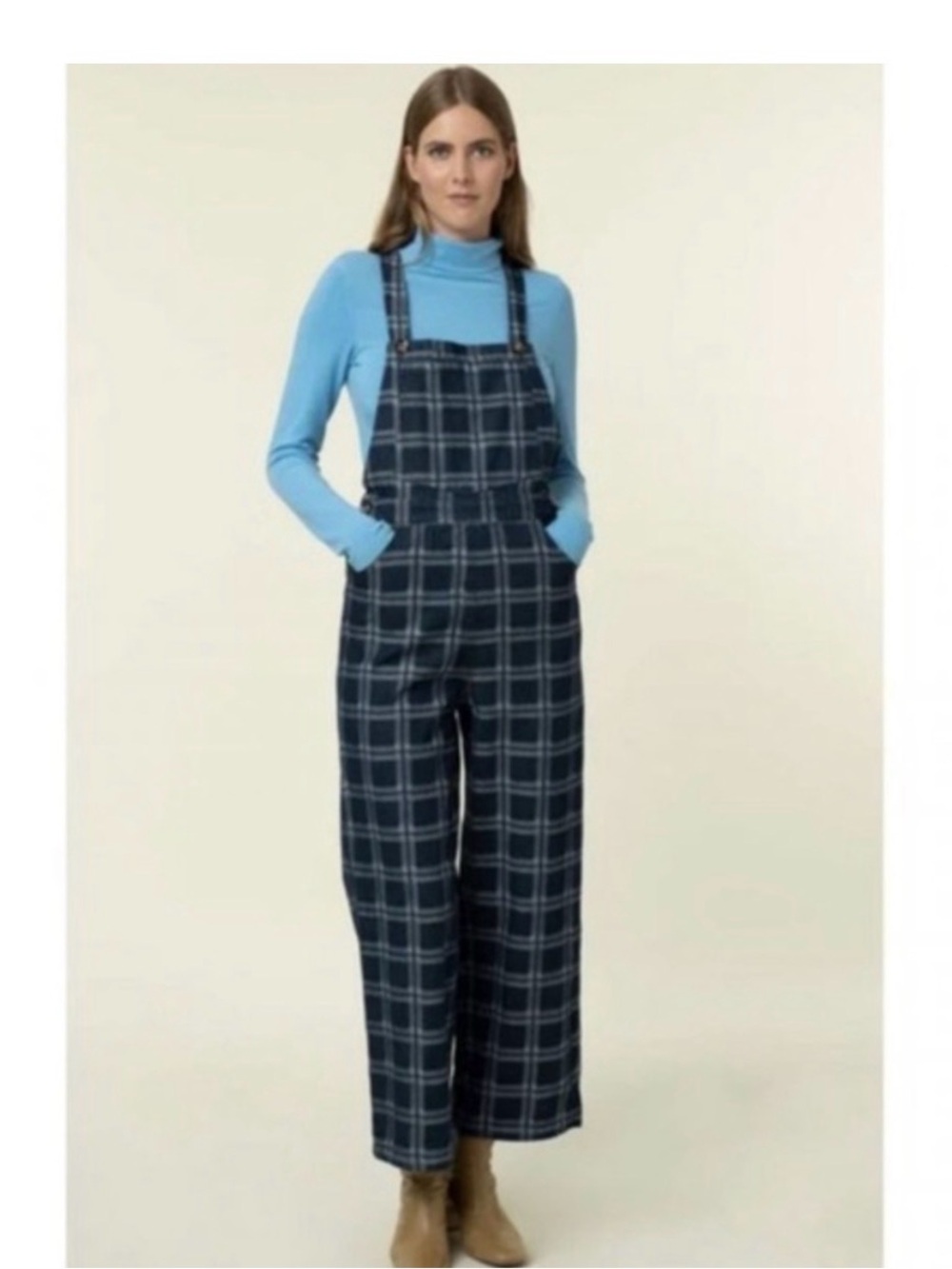 FRNCH brand rare Blue Plaid Wide-Leg overalls